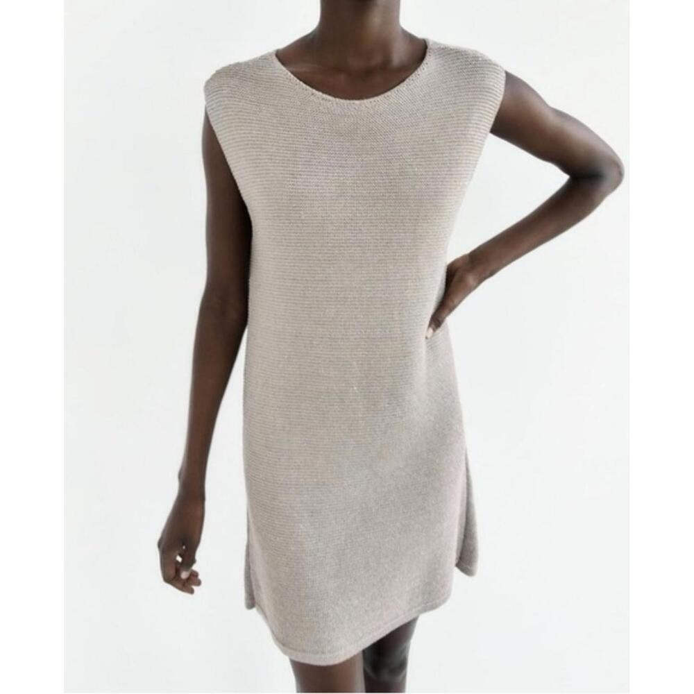 Zara Knit Dress With Metallic Silver Thread Sleeveless Women's Size Medium